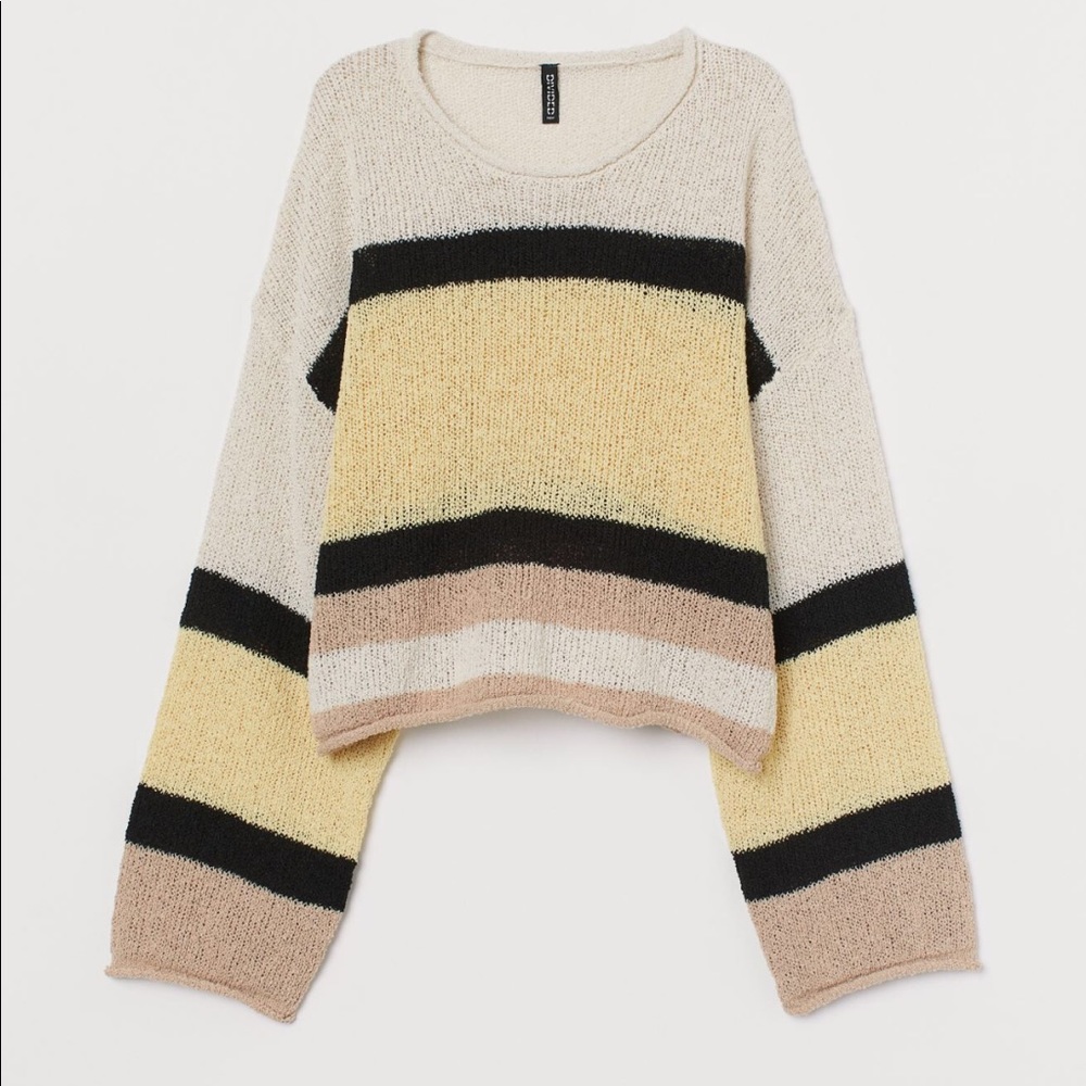 H&M stripped Cropped Long Sleeve Sweater